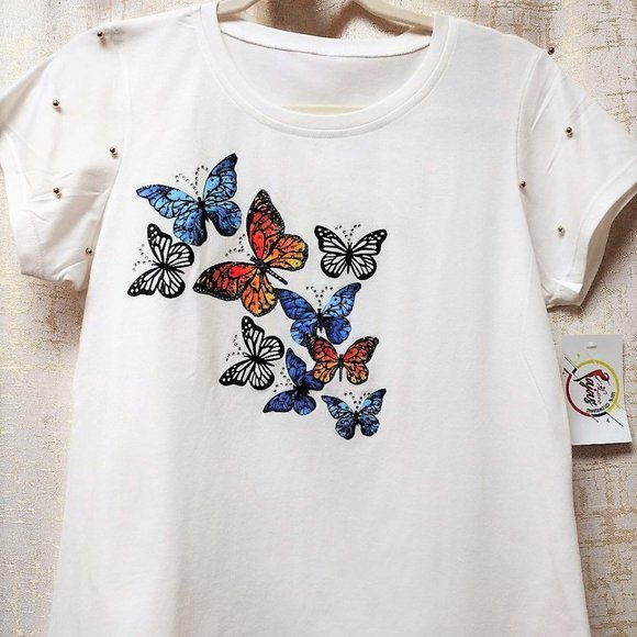 Butterflies, HANDMADE, Ladies Tee, Bling T-Shirt, Perfect Gift. - Picture 3 of 4